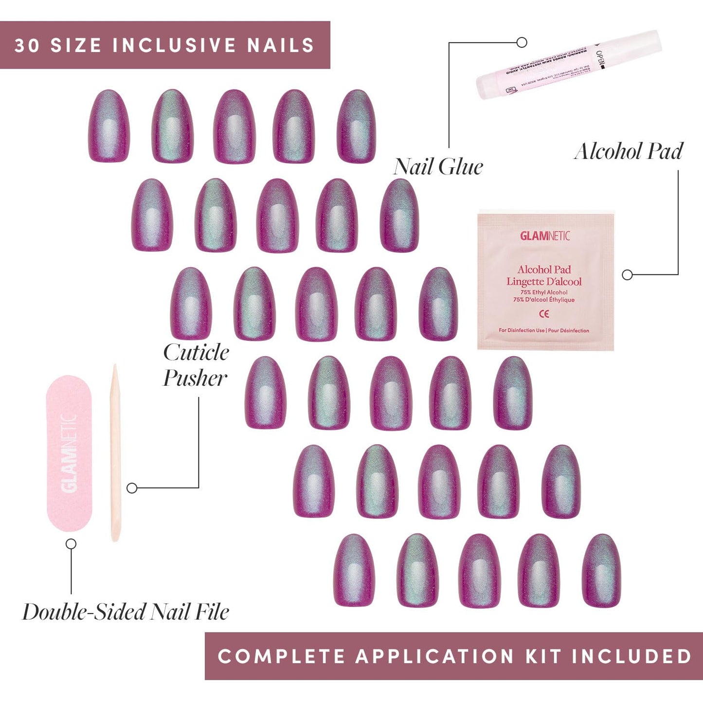 Glamnetic Press-On Nails Bundle - Lime Green, Berry Maroon & Berry Fizz | Bright Neon Green Short Oval Fake Nails | Dark Red Maroon Short Round False Nails | Short Oval Magenta Cat-Eye Nails
