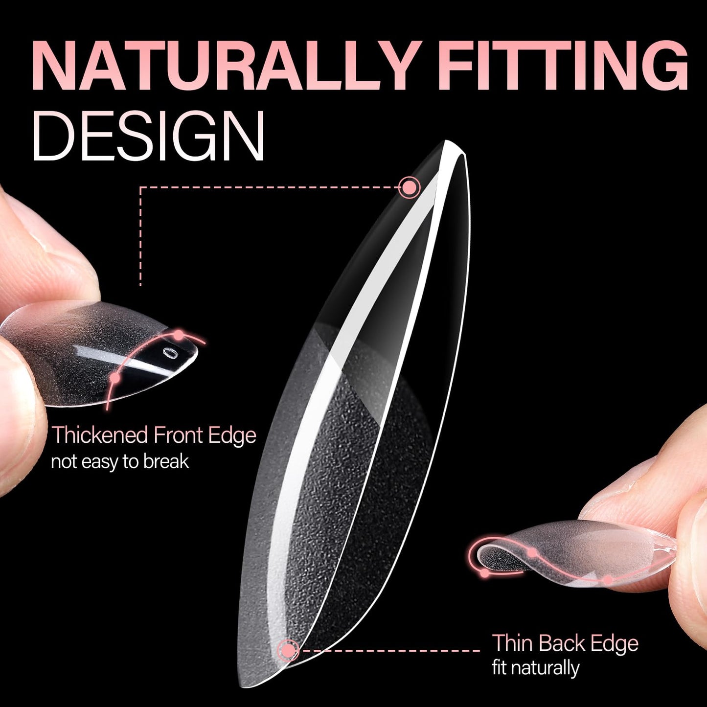 AILLSA Short Almond Nails 504PCS Half Matte Fake Nails Tips Soft Press on Gel Nail Tips Pre Shaped Clear Full Cover Acrylic Nail Tips for Nail Extension 12 Sizes with Storage Box for Christmas