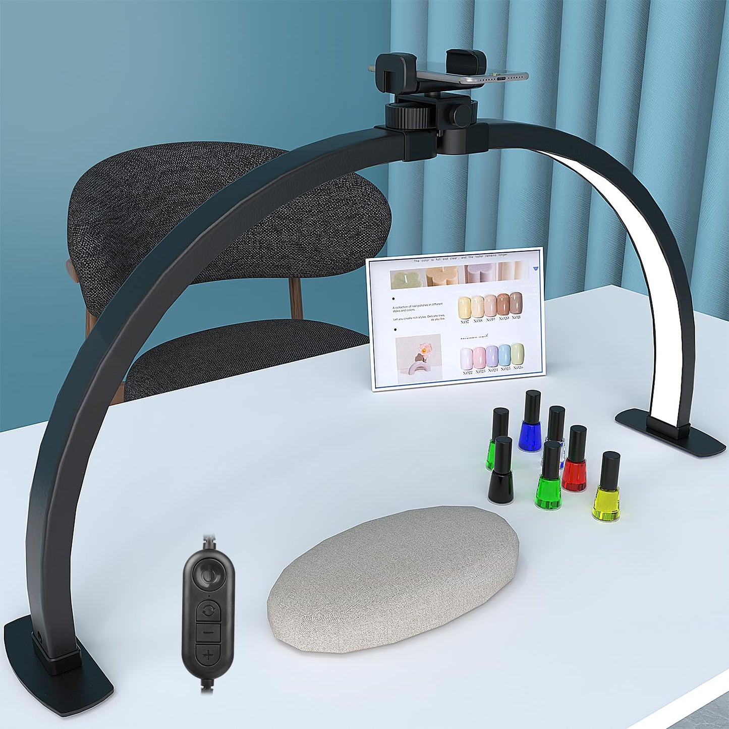 iVict Half Moon Light for Nail Desk, 29In 40W Nails Tech Light with Phone Stand, 10 Adjustable Brightness, 3 Color Temperature Led Desk lamp for Nail, Tattoos, Eyebrows, Beauty(Black)