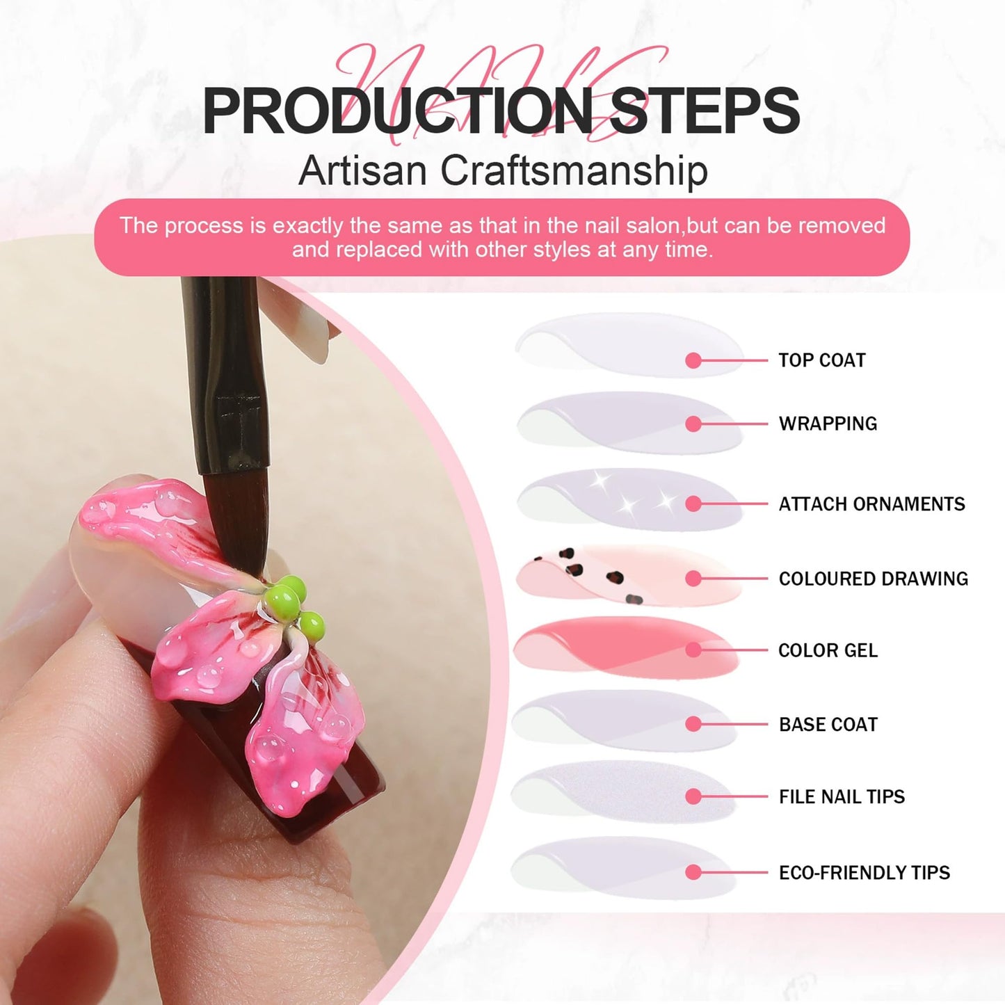 Handmade Red French Tip Press on Nails Long Square Fake Nails Pink Ombre Sparkly Acrylic Nails Press ons with 3D Cherry Rhinestones Designs False Nails Luxury Stick on Nail for Women 10Pcs (Size M)