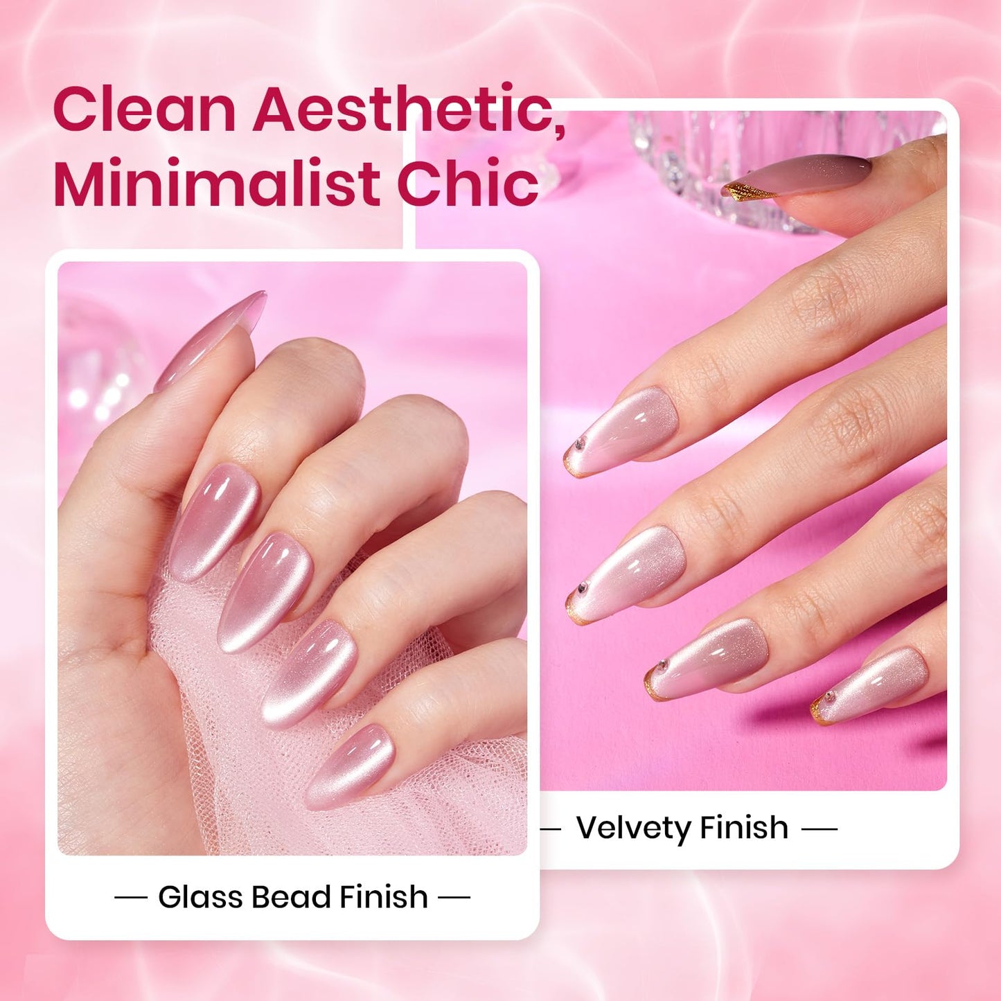 Beetles Cat Eye Gel Nail Polish Set - Nude Reflection Wedding Cat Eye Gel Polish Set, 6 Colors Silver Nude Pink Brown Neutral Mirror Shine Finish with Magnet Soak Off UV Manicure Salon Gift for Women