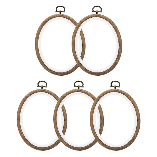 PATIKIL 6x4.7inch Embroidery Hoops, 5Pieces Imitated Wood Oval Frame Cross Stitch Hoop Ring for Embroidery Art Craft Sewing Ornaments Hanging Decoration