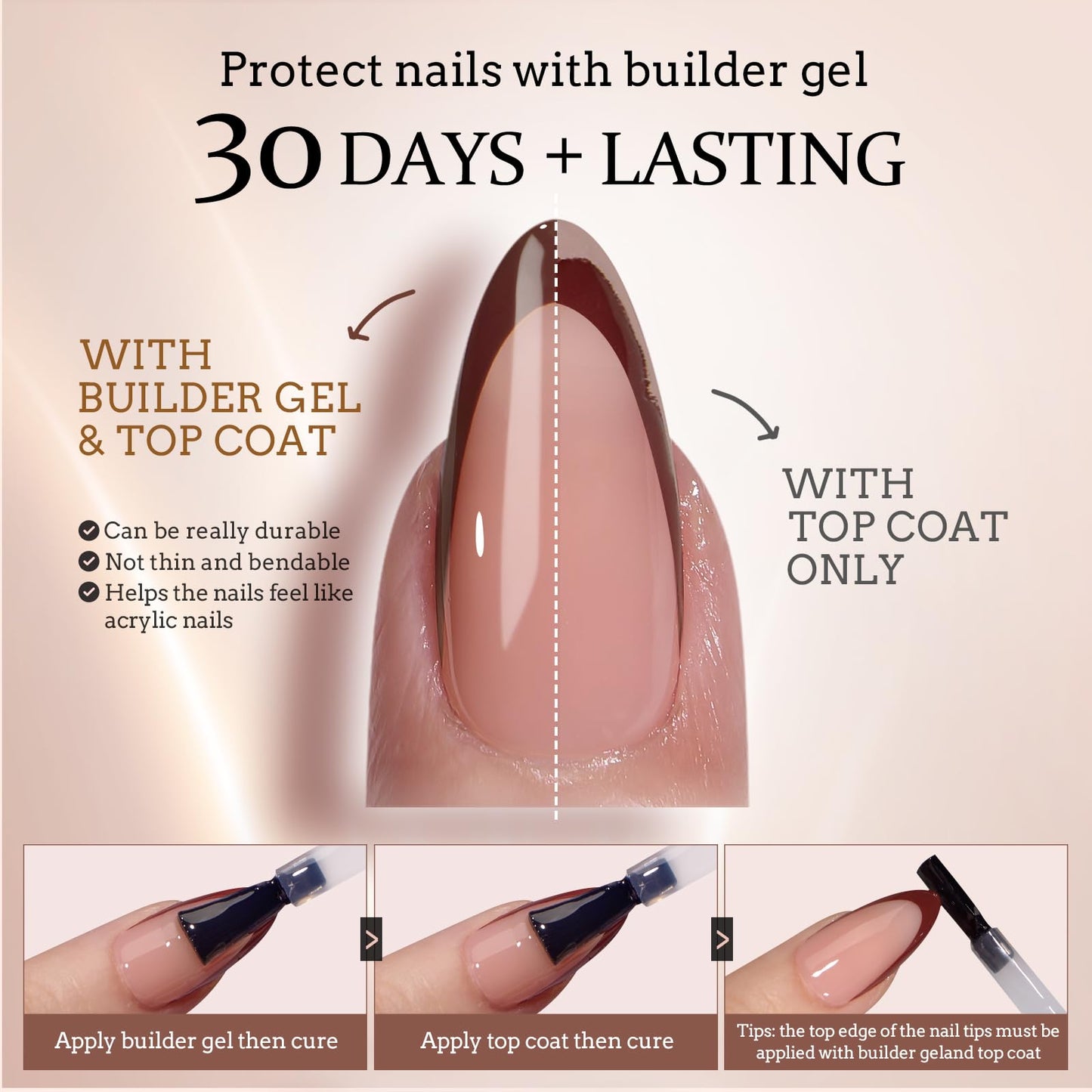 BTArtboxnails XCOATTIPS Press on Nails - French Tip Press on Nails Medium Almond, Skin Tones Soft Gel Nails False Nail Tips, Soak Off Acrylic Nails Extensions