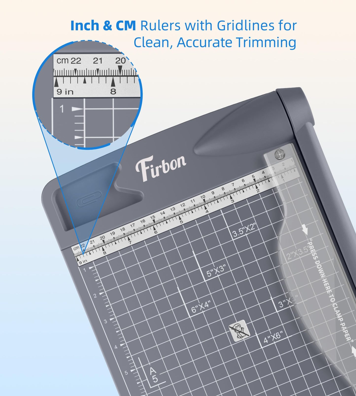 Firbon 12" Guillotine Paper Cutter, Heavy Duty 12-Sheet Capacity Trimmer for Cardstock, Photos, Scrapbooking, Office, Classroom, Studio (Gray)