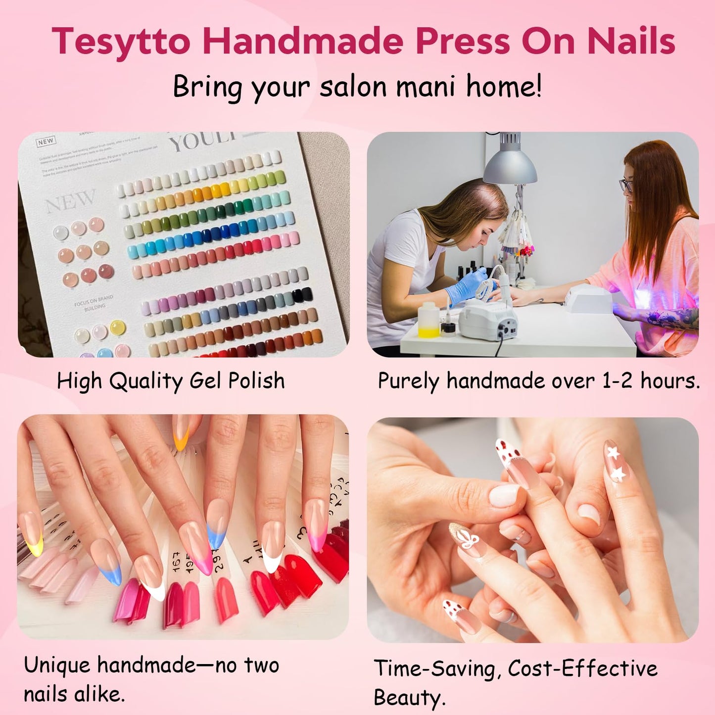 Tesytto Luxury Red Press On Nails Long Stiletto, 3D Heart & Rhinestone Glam Design, Glossy Handmade Fake Nails with Snowflake Detail, Valentine’s Day Winter Acrylic Nails (Snow Falls,S)