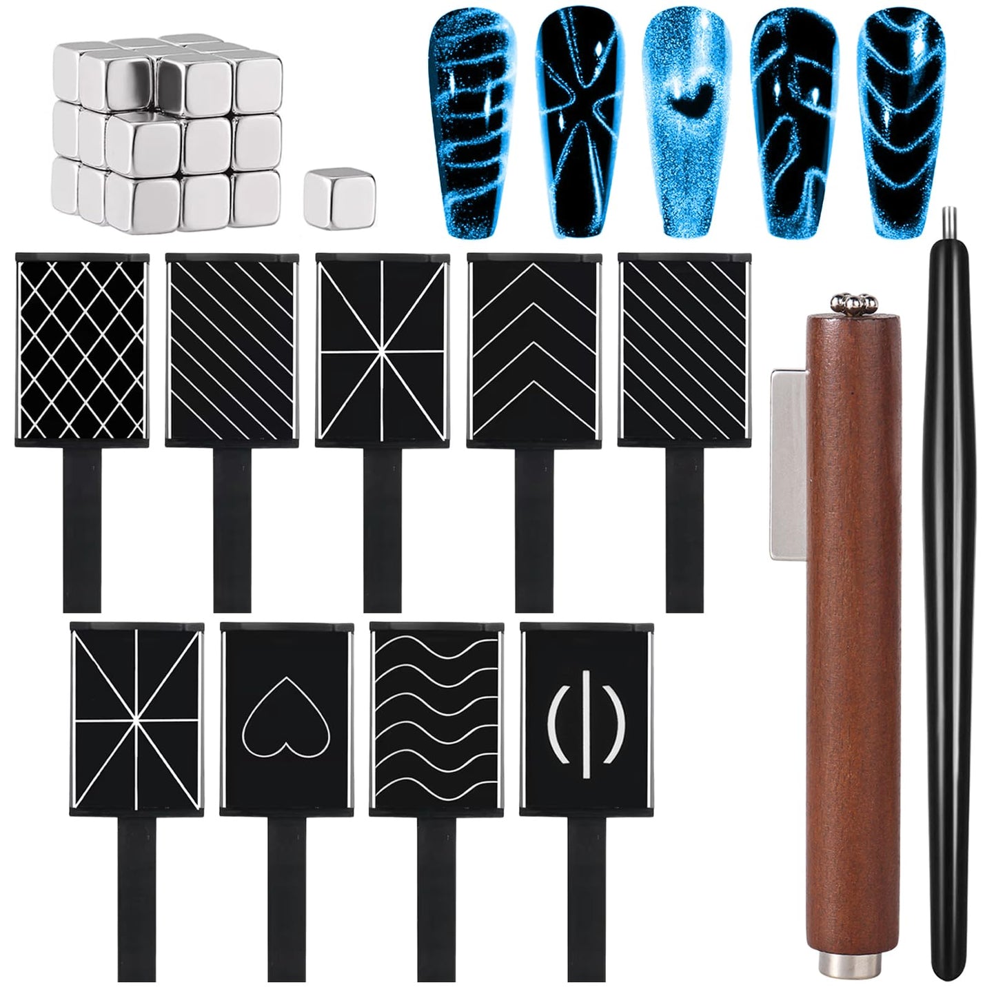 HYWWPFLAY 38 PCS Cat Eye Magnet For Nails Cat Eye Gel Nail Polish Magnet 3 IN 1 Cat Eye Magnetic Nail Polish Wand Multifunctional Nail Art Magnet Manicure Design Tools DIY Salon Accessories