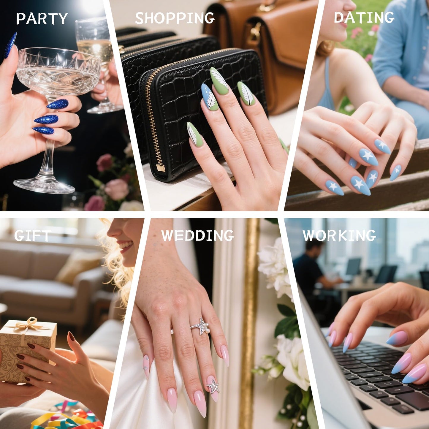 Vanpaga Handmade Square Coffin Press on Nails – Ocean Ombre Blue Bronze Nails with 3D Carved Flower & Gold Foil, Reusable Glossy Stick on Fake Nails, 10pcs Acrylic Nail Set with Tool Kit (Size M)
