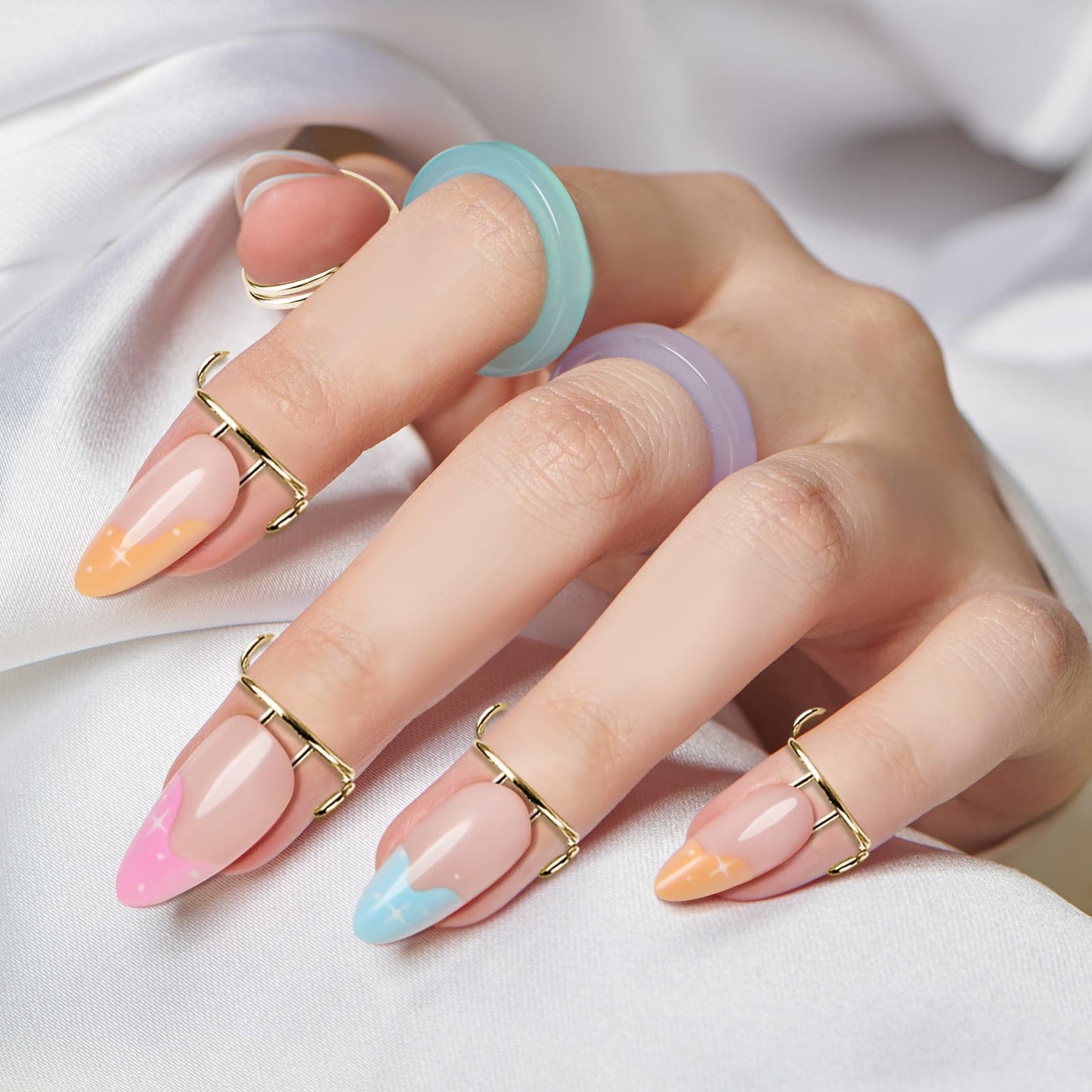 Bagentry 20 Pieces Detachable Nail Rings Gold, Adjustable Fingernail Rings for Women Girl Gift, Reusable No Glue Metal Nails for Fingers Art Decoration (Gold)