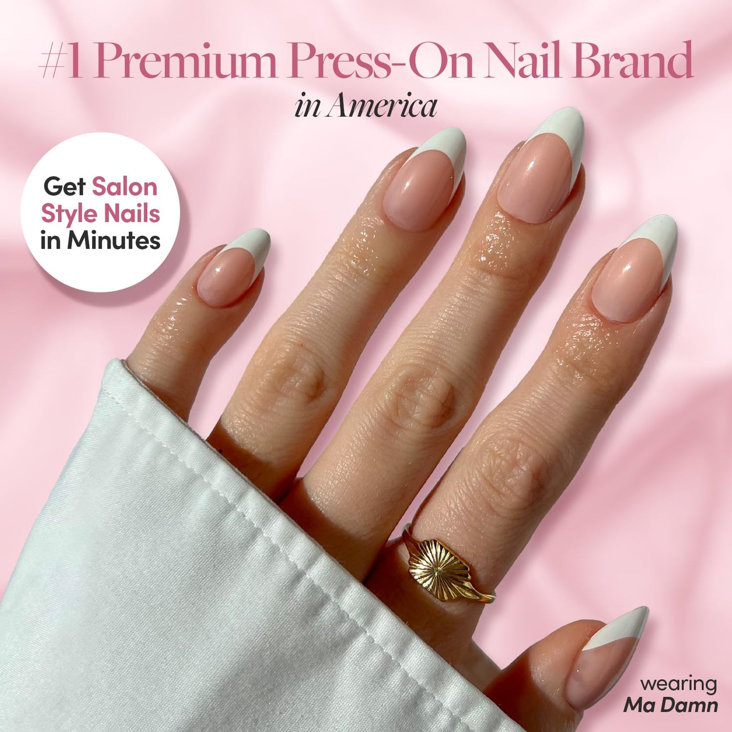 Glamnetic Press On Nails & Brush On Nail Glue Bundle - Terra | Matte Short Almond Brown Nails with Glossy French Tips, Reusable | 15 Sizes - 30 Nail Kit with Glue