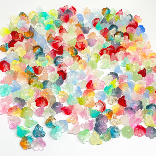 MaehSab 300 Pcs Glass Beads for Jewelry Making, Colorful Trumpet & Bell Flower Crystal Loose Beads, Bulk for DIY Projects