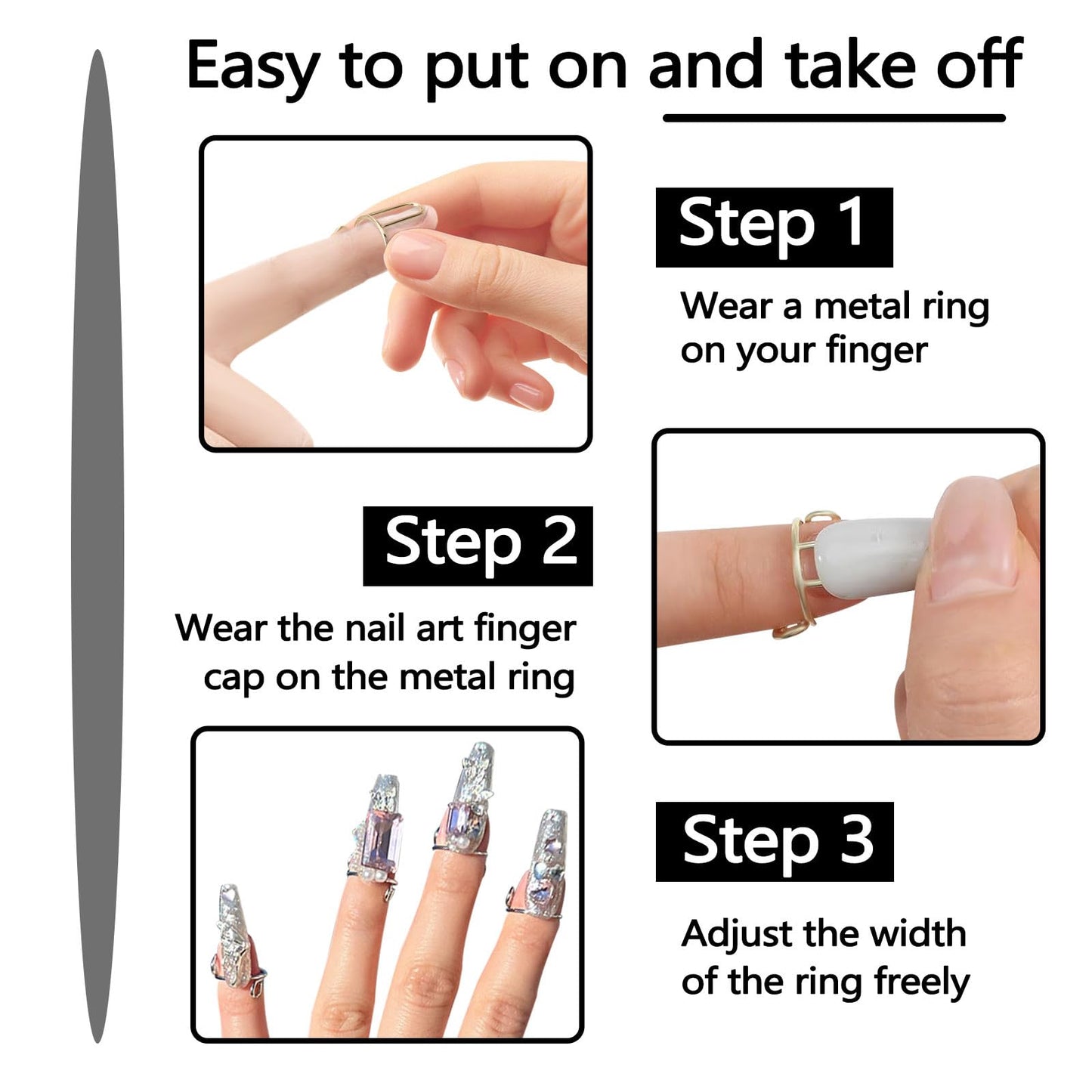 Bagentry 20 Pieces Detachable Nail Rings Gold, Adjustable Fingernail Rings for Women Girl Gift, Reusable No Glue Metal Nails for Fingers Art Decoration (Gold)