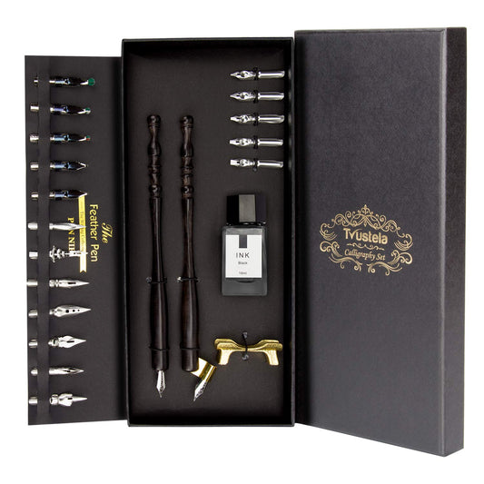 Trustela Calligraphy Set for Beginners, Dip Pen Set with 19 Nibs, Oblique Pen Holder, Wooden Pen Set