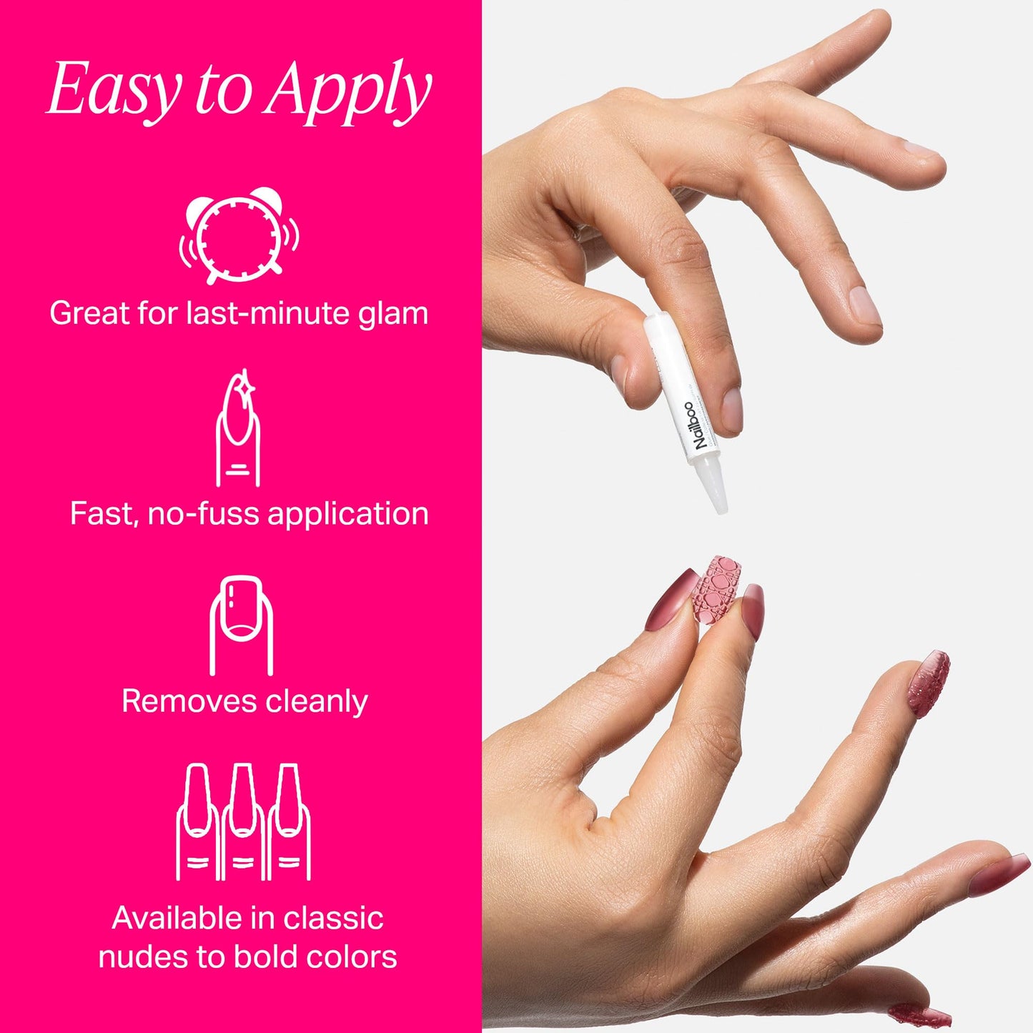 Nailboo Press On Nails, Salon-Quality Reusable Fake Nails for Fast DIY Manicure with Strong Hold Nail Glue for Press Ons, Nail File, & Alcohol Prep Pads, Ocean Blue