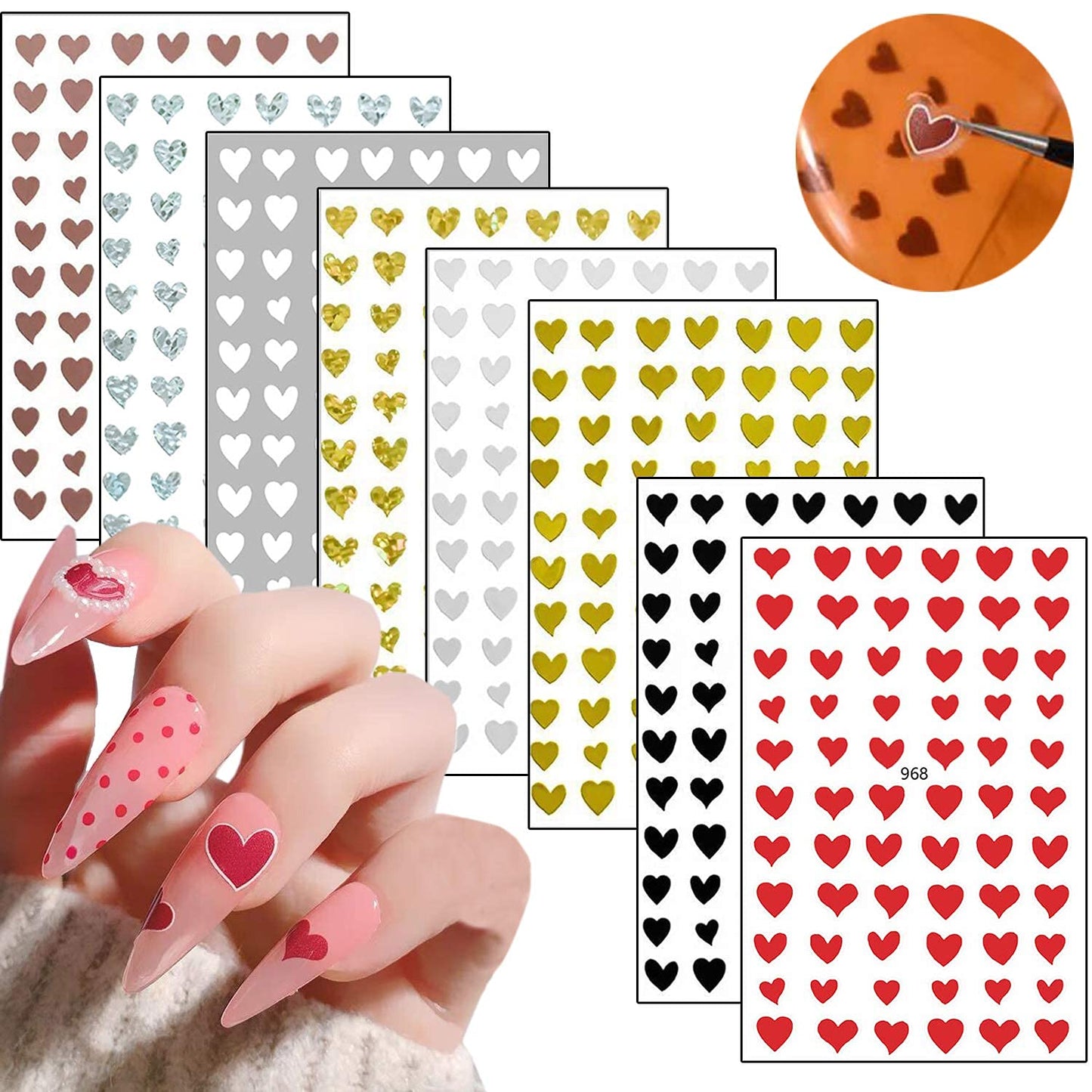 8 Sheets Heart Nail Art Stickers with 18 Sheets Colorful Nail Art Stickers