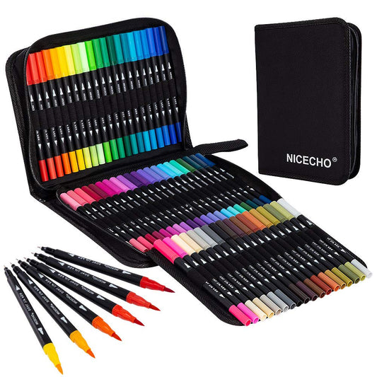 Nicecho Art Markers Dual Brush Pens for Coloring, 60 Artist Colored Marker Set, Fine and Brush Tip Pen Art Supplier for Adult Coloring Books, Bullet Journaling, Drawing