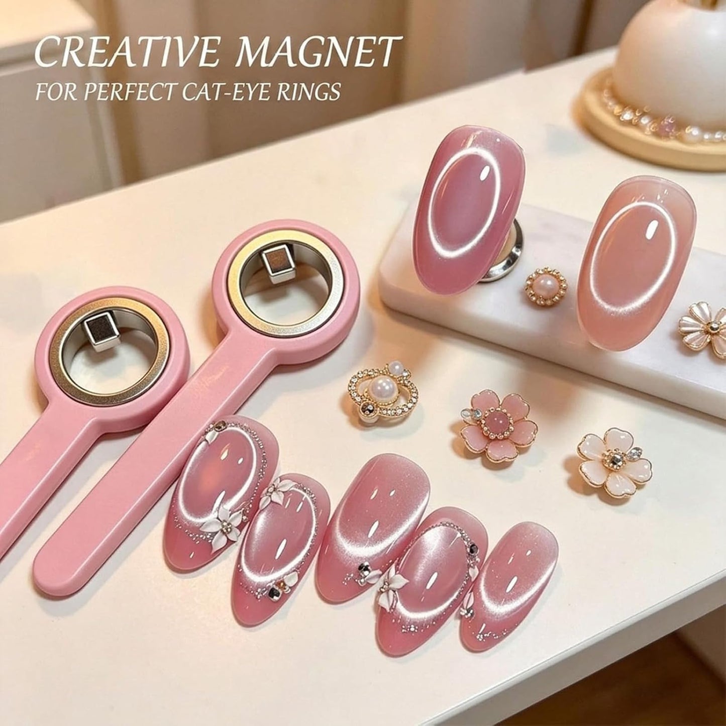 Ring-Shaped Cat Eye Magnet for Nails, Hollow Magnetic Design Circle Cat Eye Magnet for 3D Halo French Tip Nail Art, Home Salon DIY Manicure Tool (3Pcs-Pink+Purple+Black)