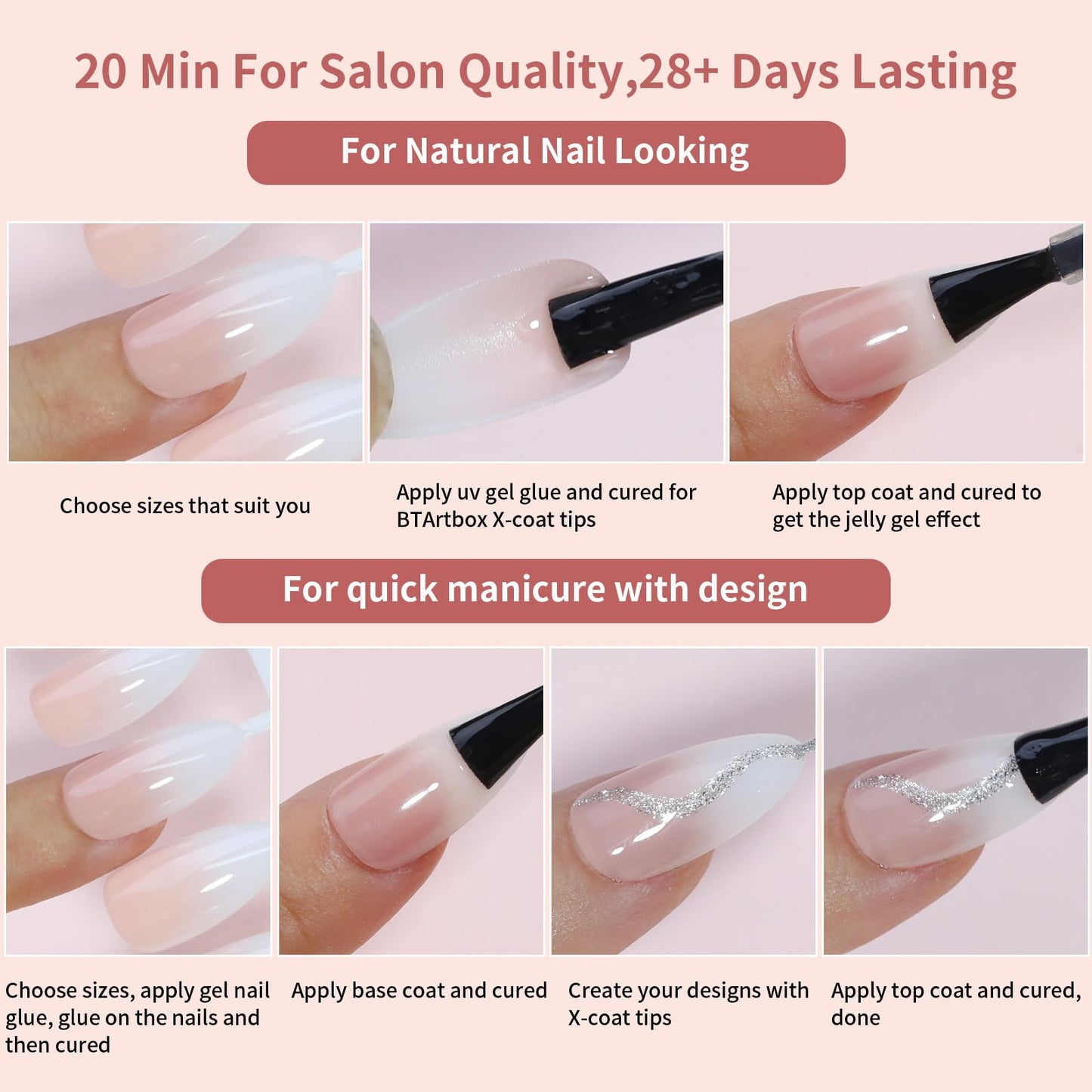 Ombre Press On Nails - 240Pcs Square Short Press on Nails, White Nail Tips Pink White Gradient Soft Gel False Nail Tips Salon Perfect Fake Nails Kit Extensions DIY (Extra Short Square)