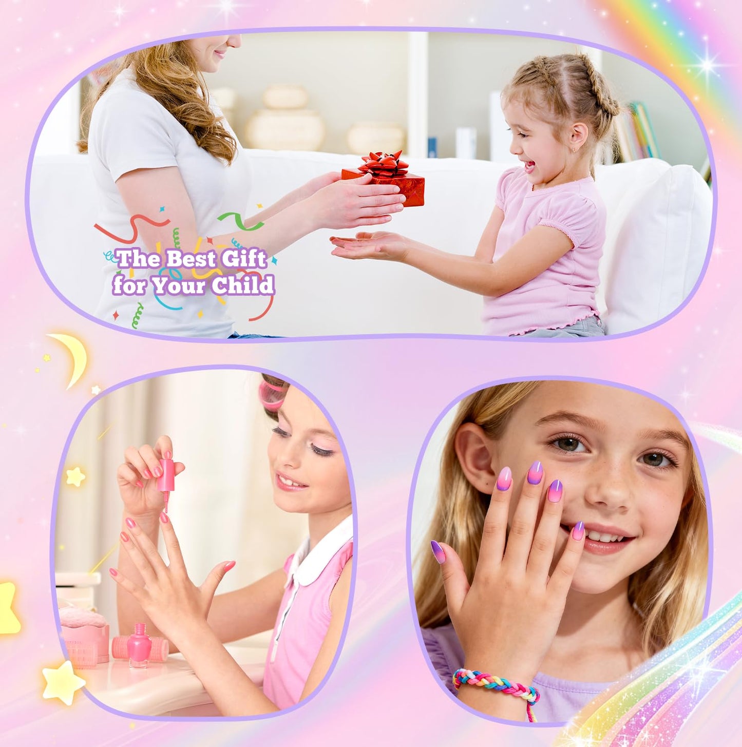 Krofaue Kids Nail Art Bundle, 40g Solid UV Curing Nail Glue Gel + 240PCS Extra Short Almond Soft Gel Nail Tips, 12 Sizes Full Well Clear Fake Nails Manicure Kit for 9-12 Years Old Girls, Home DIY