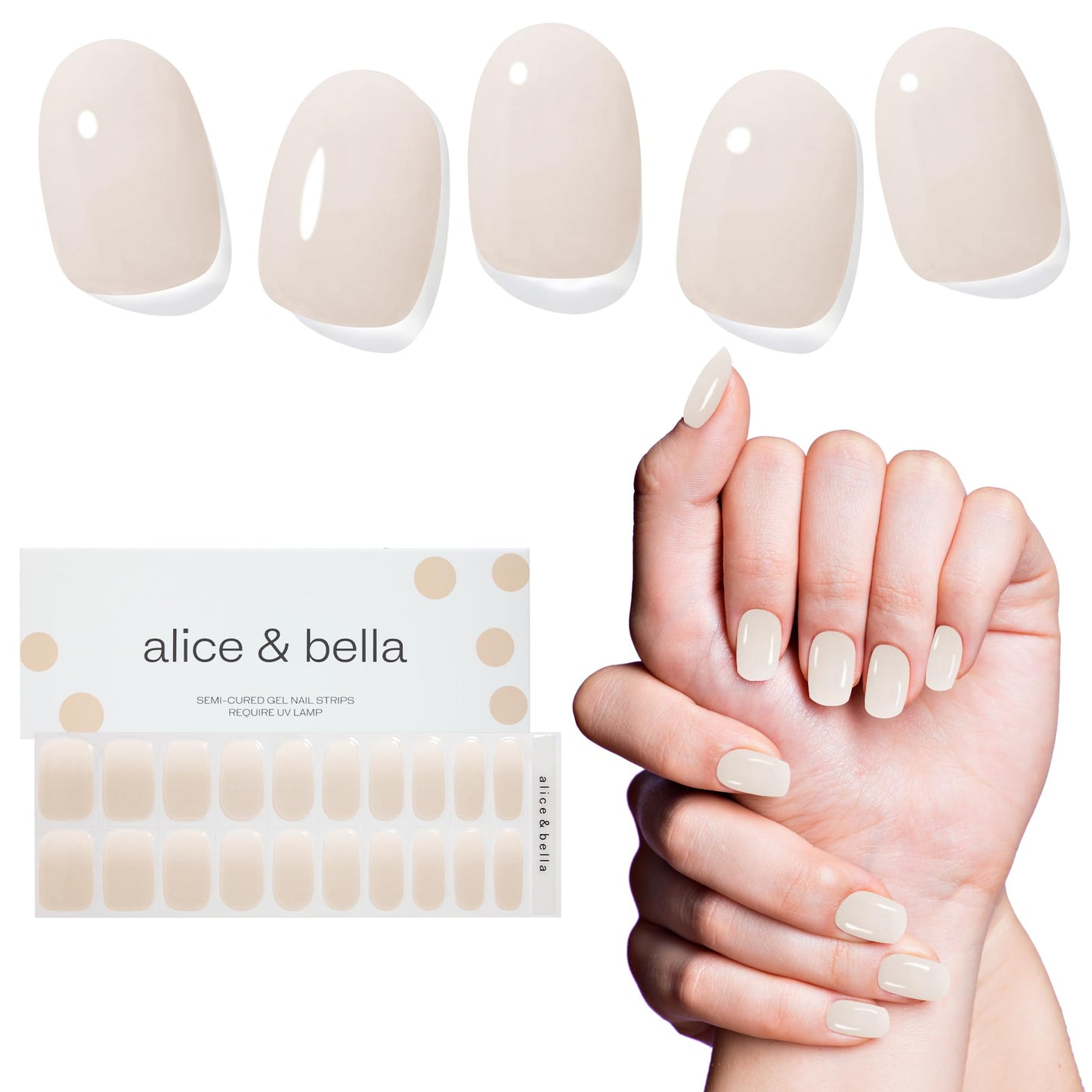 Alice & Bella Milky White Manicure (25pcs) + Pedicure (32 pcs) Bundle Set- Milky White Classy Slightly Translucent Nude Neutral Lip Gloss Mani & Pedi for Any Occasion -Semi Cured Gel Nails Kit