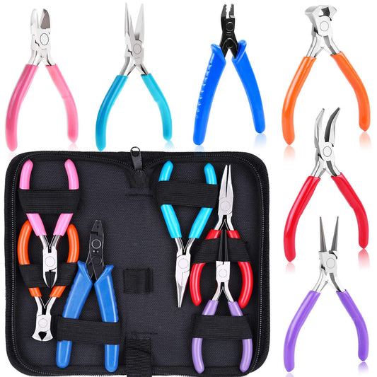 Acejoz Jewelry Making Tools Kit: 6pc Set, Including Needle Round Nose, Wire Cutters, Crimper & End Nippers for Beading & Craft