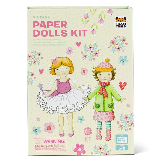 Tiger Tribe: Paper Dolls Kit - Vintage - Design & Dress 2 Paper Dolls, Includes Clothes You Color in, Colored Clothes, Stickers & Colored Pencils