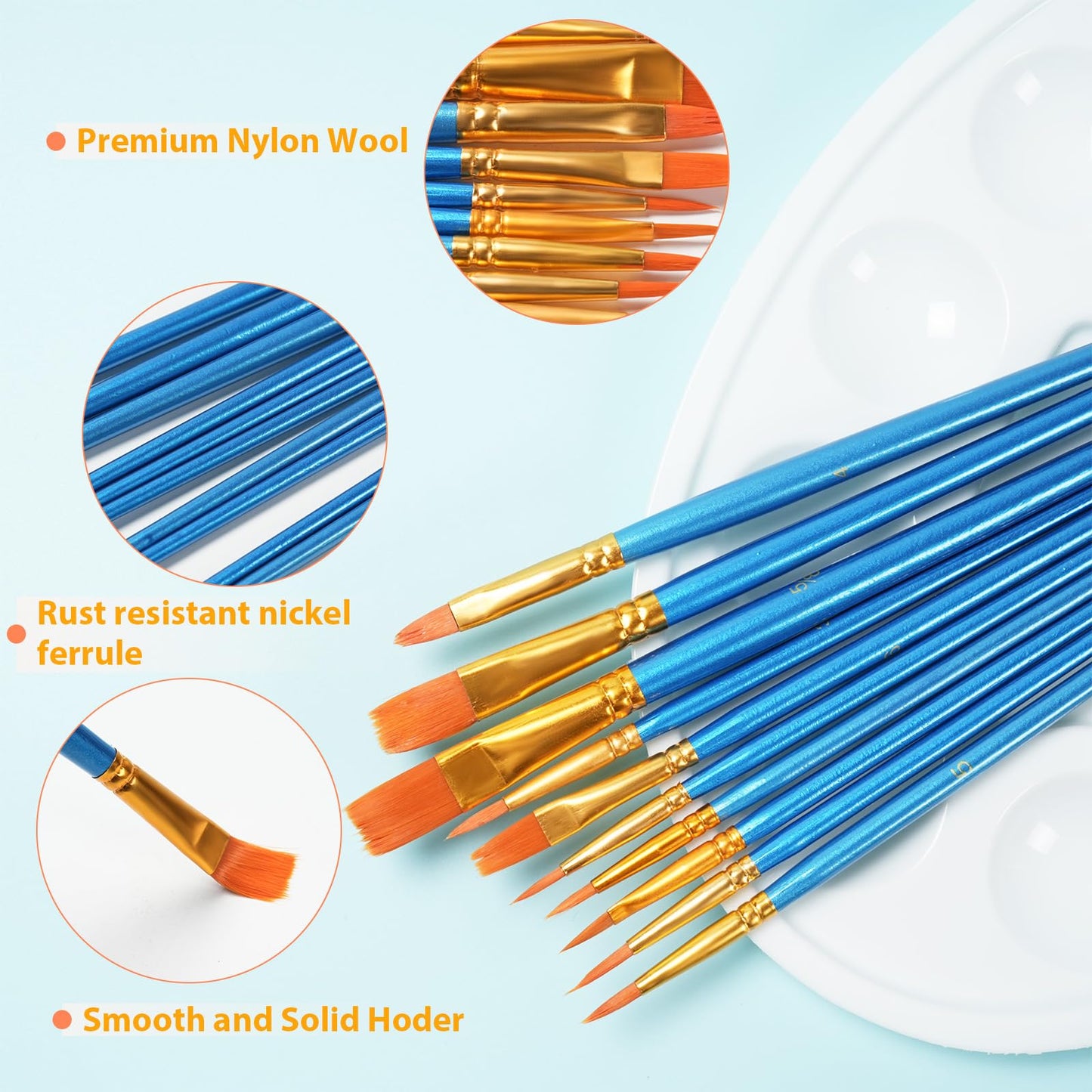 72 Pcs Painting Brush Palette Set, 60 Pcs Paint Brushes with 12 Pcs Palettes to Create Art Paint Oil Watercolor