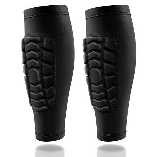 Soccer Shin Guards with Integrated Padding, Ski Shin Guards Sleeves for Kids Youth Adults, Lightweight Compression Calf Sleeves Protective Gear for Multi-Sport (2, Black_2 Pcs, Large)