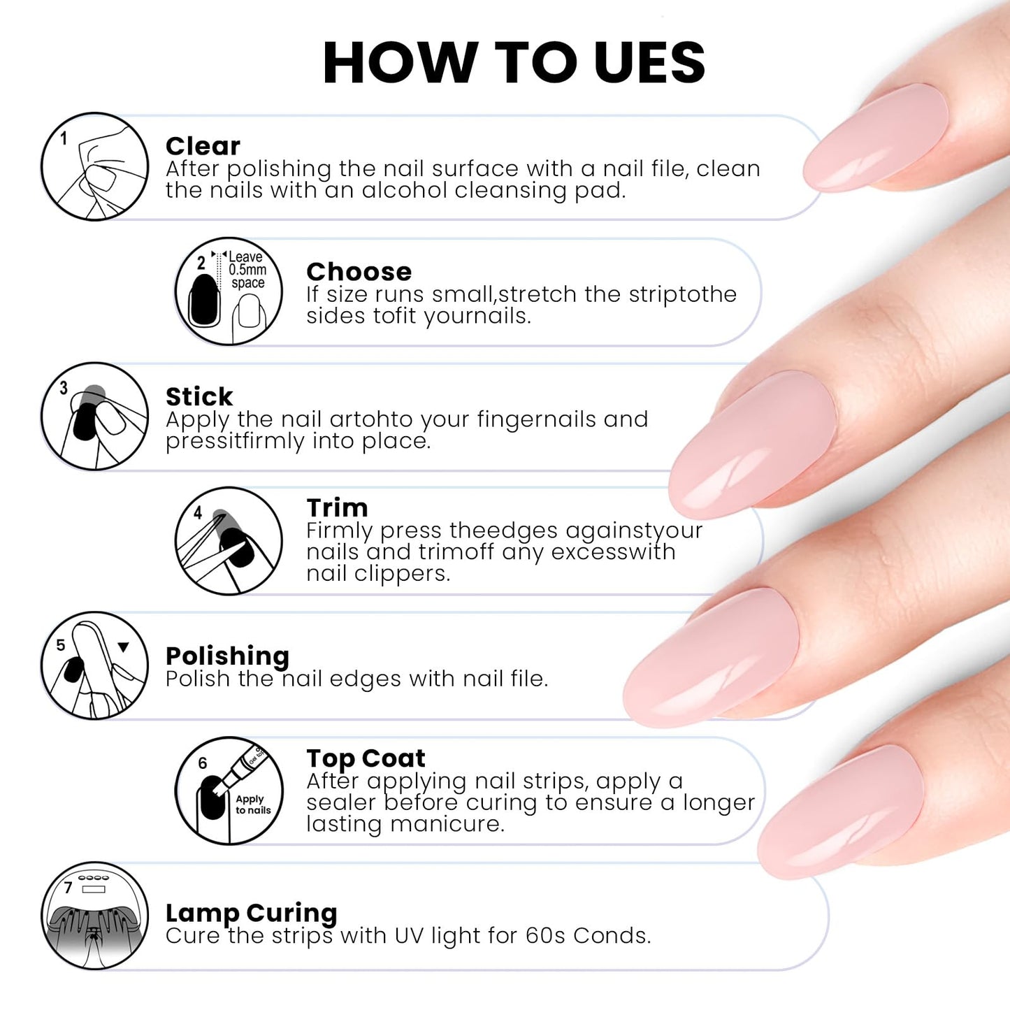 Oauee Semi Cured Gel Nail Strips | Built-In Gel Top Coat | UV Light Required | Salon Quality, Easy Application And Removal (Pink Shimmer Ombre)