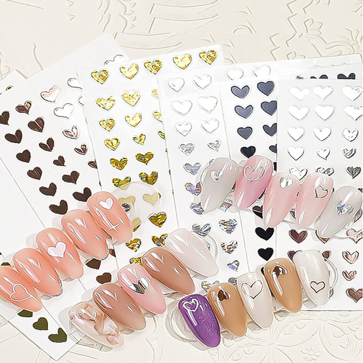 6 Sheets Mahjong Nail Art Stickers with 8 Sheets Heart Nail Art Stickers