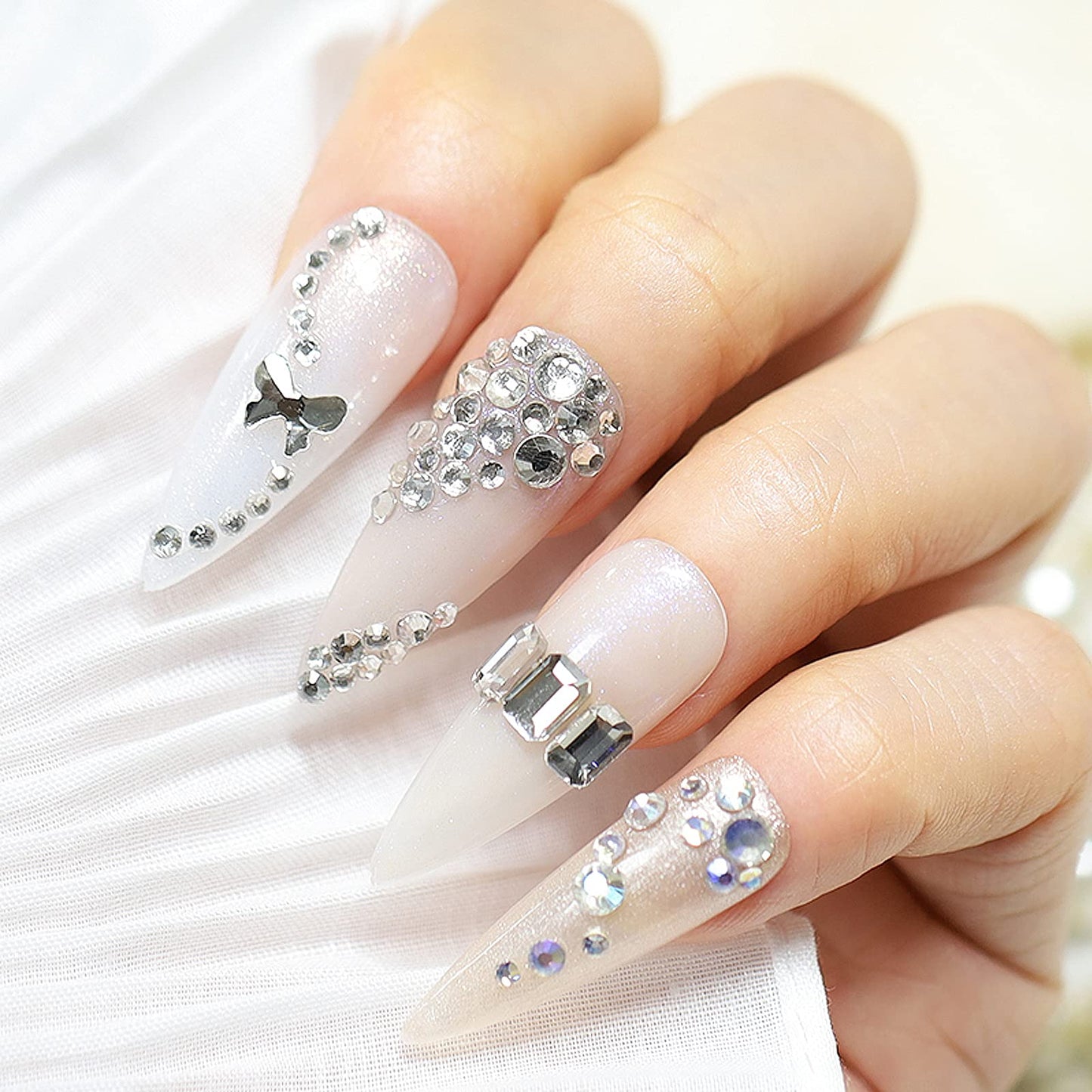 4880Pcs Rhinestones for Nail, White Crystal Nail Rhinestones Set, Nail Round Beads Flatback Glass Gems Stones, Multi Shapes for Nail DIY Crafts Clothes Shoes Jewelry