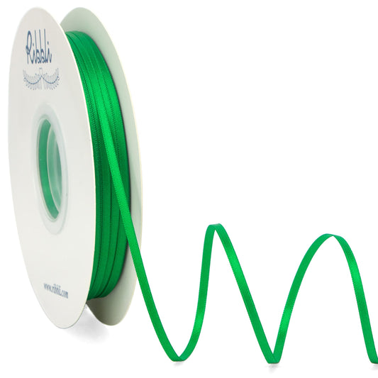 Ribbli Satin Ribbon 1/8 inch x Continuous 100 Yards, Thin Emerald Green Ribbon Double Faced Use for Wedding Invitation Card, Gift Wrapping, Christmas Ornaments,Tag Decoration