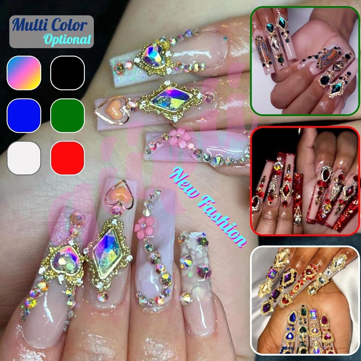 24pcs Black Luxury Nail Charms +2000pcs Jet Black Rhinestones 3D Big Nail Gems K9 Glass Nail Crystals Diamonds Jewelry Stones Alloy Nail Art Studs Decor Supplies Heart Charms for Arylic Nails Crafts