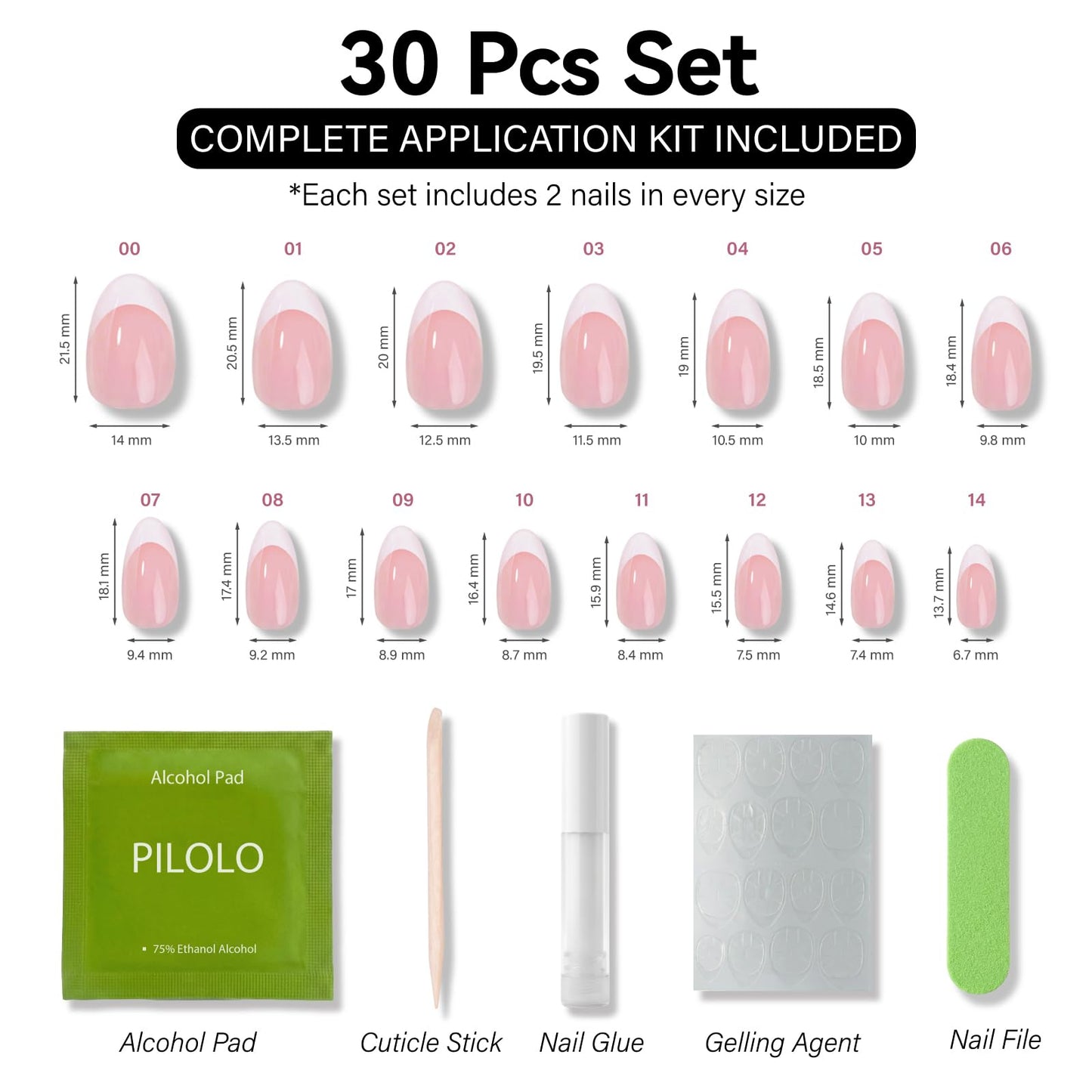 PILOLO Press On Nails Polka Dot Fake Nail Tips Adhesive Reusable Full Cover Acrylic False Nails Long Almond Stick On Manicure Set for Women Girls Gift (Lemon French Polka)