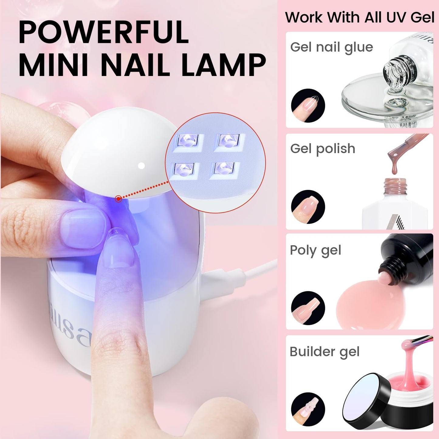 AILLSA Gel Nail Tips Kit Extra Short Coffin Nail Tips 120pcs, Gel Nail Glue 30g with Portable Nail Lamp