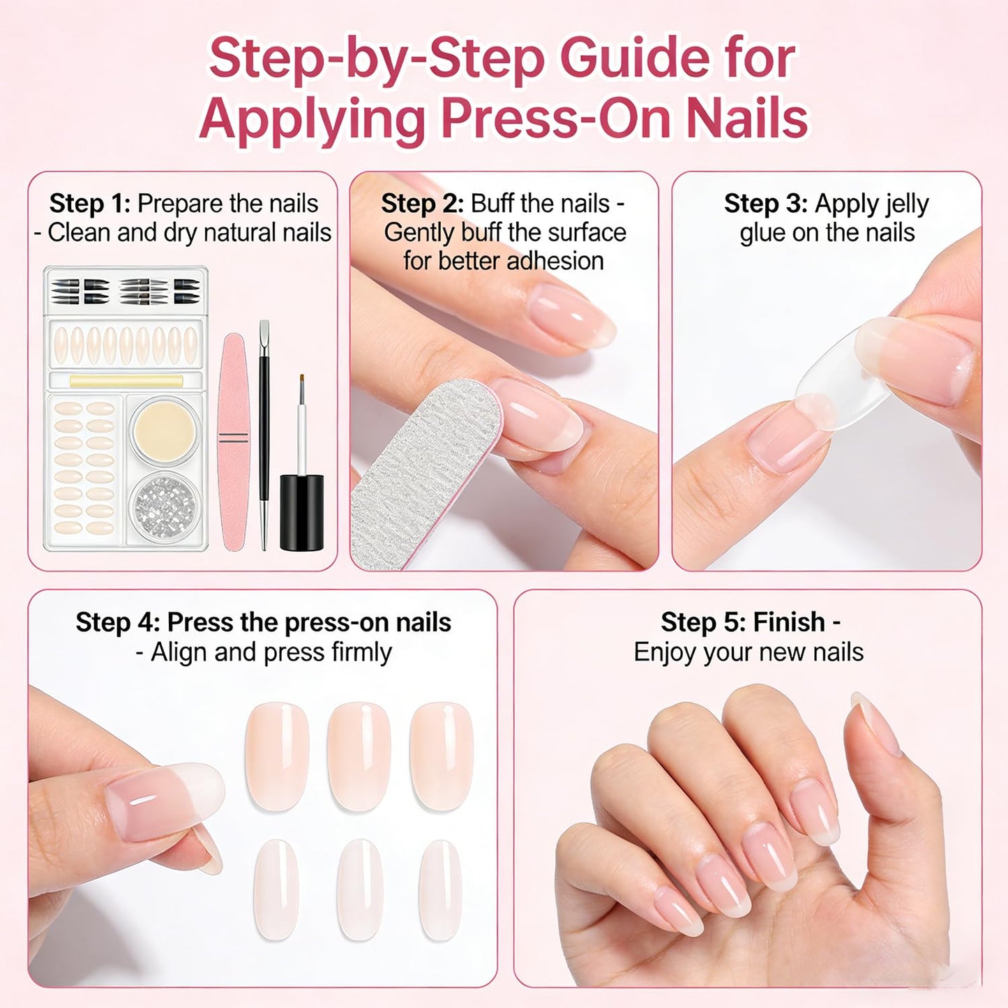 Pink Press On Nails Short Square Fake Nails With Bow Rhinestone Design French Nail Press Ons Embossed Bow Flower Acrylic Nails Glossy False Nail For Women