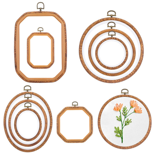 9 Pcs Large Embroidery Hoop Frame Decorative Imitated Wood Display Frame Circle Oval Octagonal Cross Stitch Hoop Ring for Art Craft DIY Sewing and Hanging Ornaments Decor(Mixed Shape)