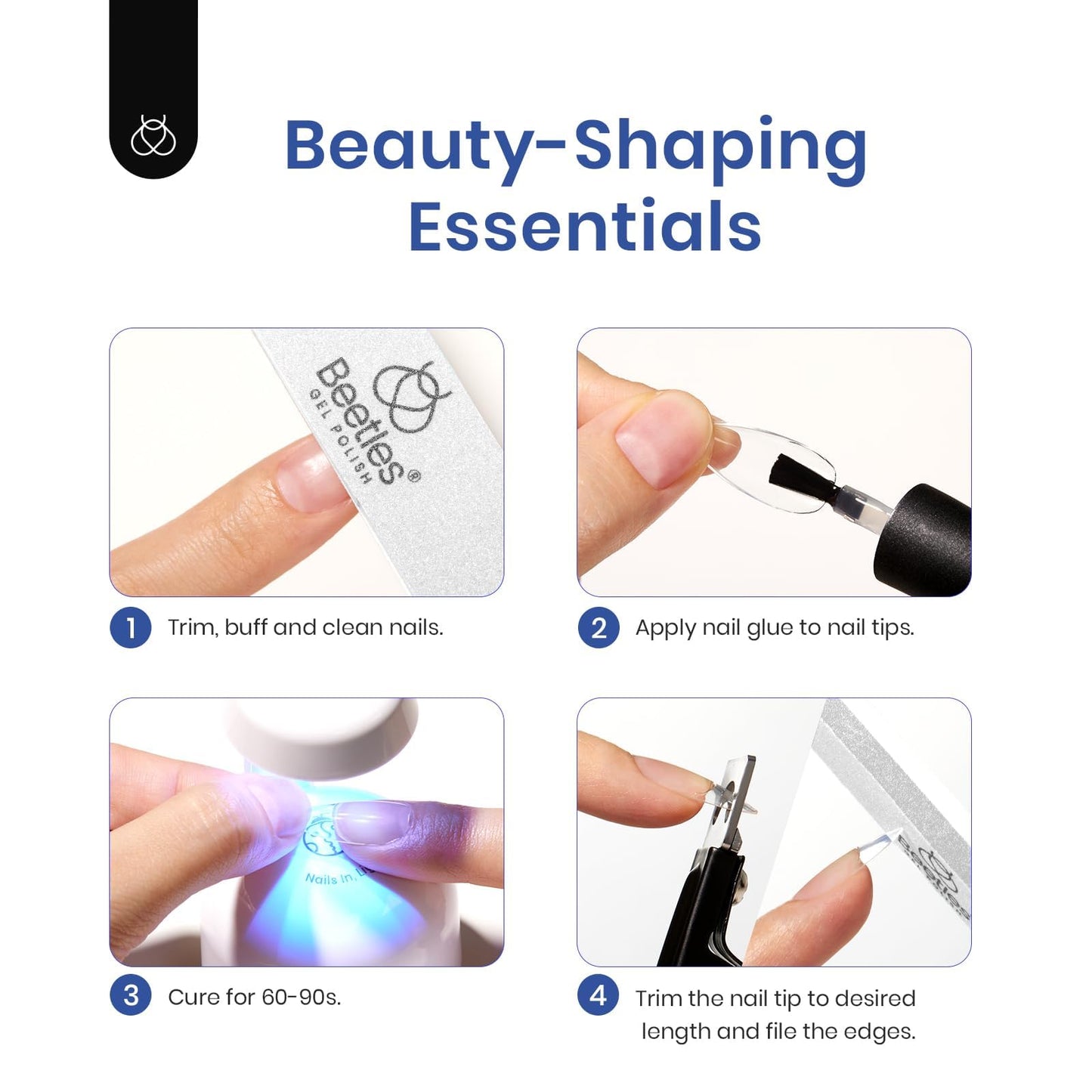 Beetles Soft Gel Nail Kit Medium Coffin Easy Nail Extension Set 5 In 1 Nail Glue Base Coat with Pre shaped Nail Tips and Led Nail Lamp Acrylic Nail Clipper Gifts for Women