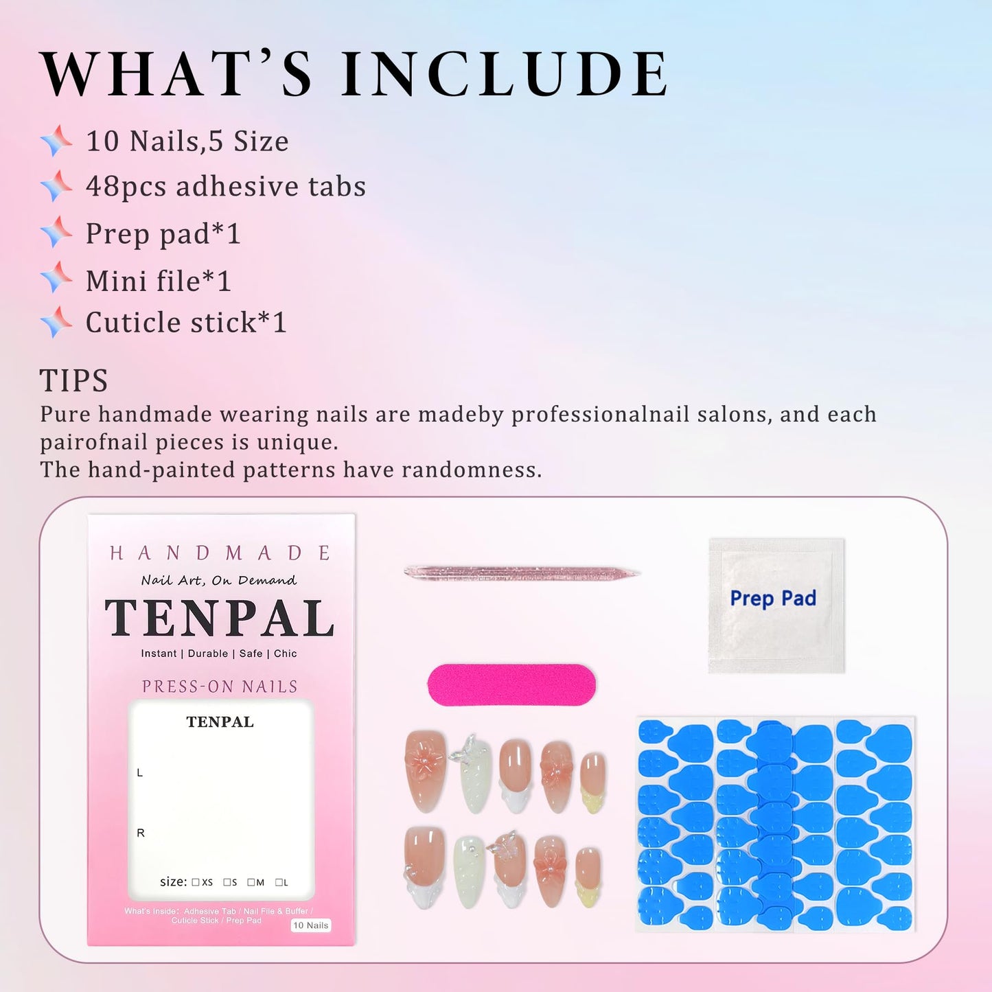 TENPAL Handmade Warm Yellow Blush French Tips Press on Nails Medium Almond with 3D Butterfly & Wave,Handmade & Reusable, Sheer Flattering False Nails for Everyday Summer Wear(M)