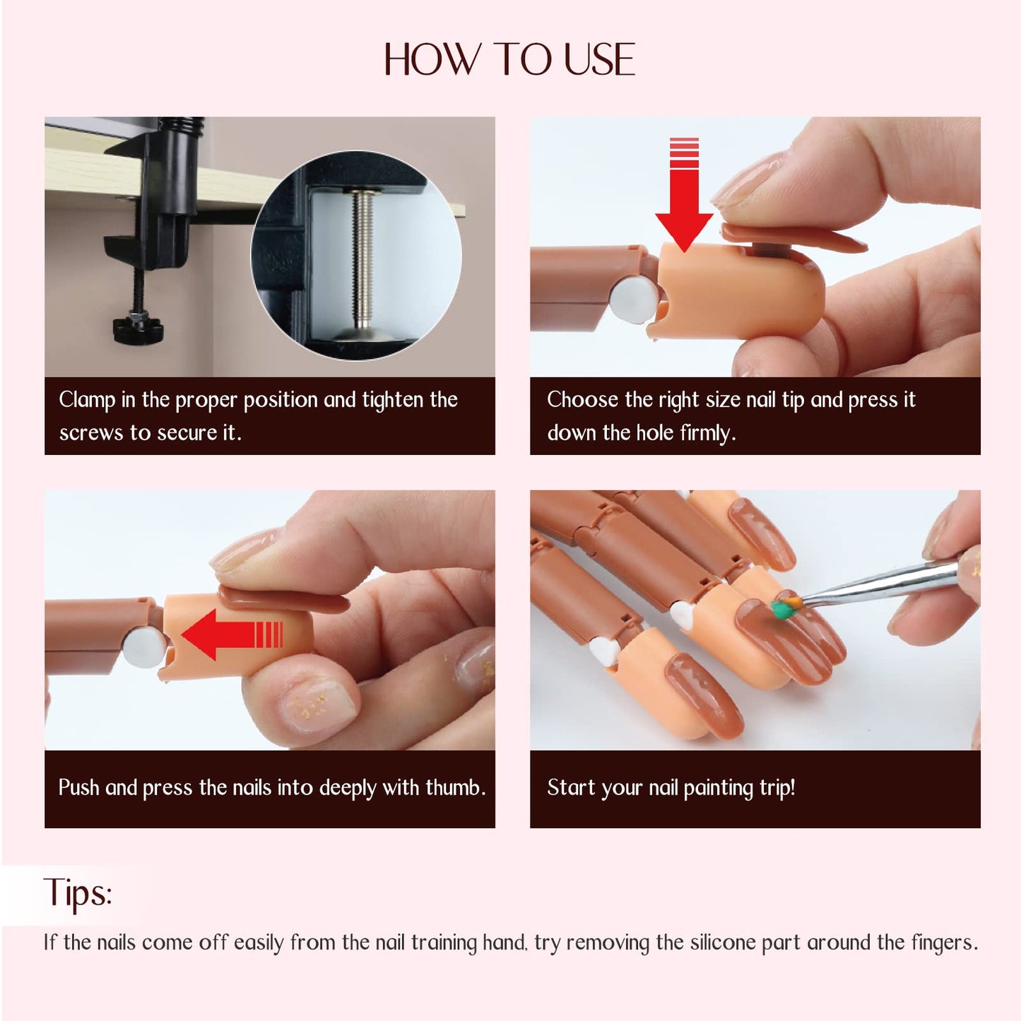 Saviland Practice Hand for Acrylic Nails, Flexible Moveable Fake Hands, Manicure Trainng Hand Nail Kit for Beginners, Movable Nail Maniquin Hand with 200PCS Nail Tips, Nail Glues, Brush and Clipper