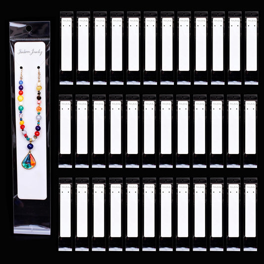 Wzttdm 100 Pcs Necklace Display Card White, 7.5x 1.6 Inch Long Jewelry Holder Cards for Selling, Bracelet Display Cards with Clear Bags for Bracelet Necklace Jewelry Packaging Supplies