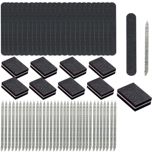 100 Set Press On Nail Tool Kit, Including 100pcs Mini Nail Buffer, 100pcs Nail File, 100pcs Nail Stick, 100pcs OPP Bag, Disposable Manicure Kit for Nail Salon Home (100Pcs-Black)