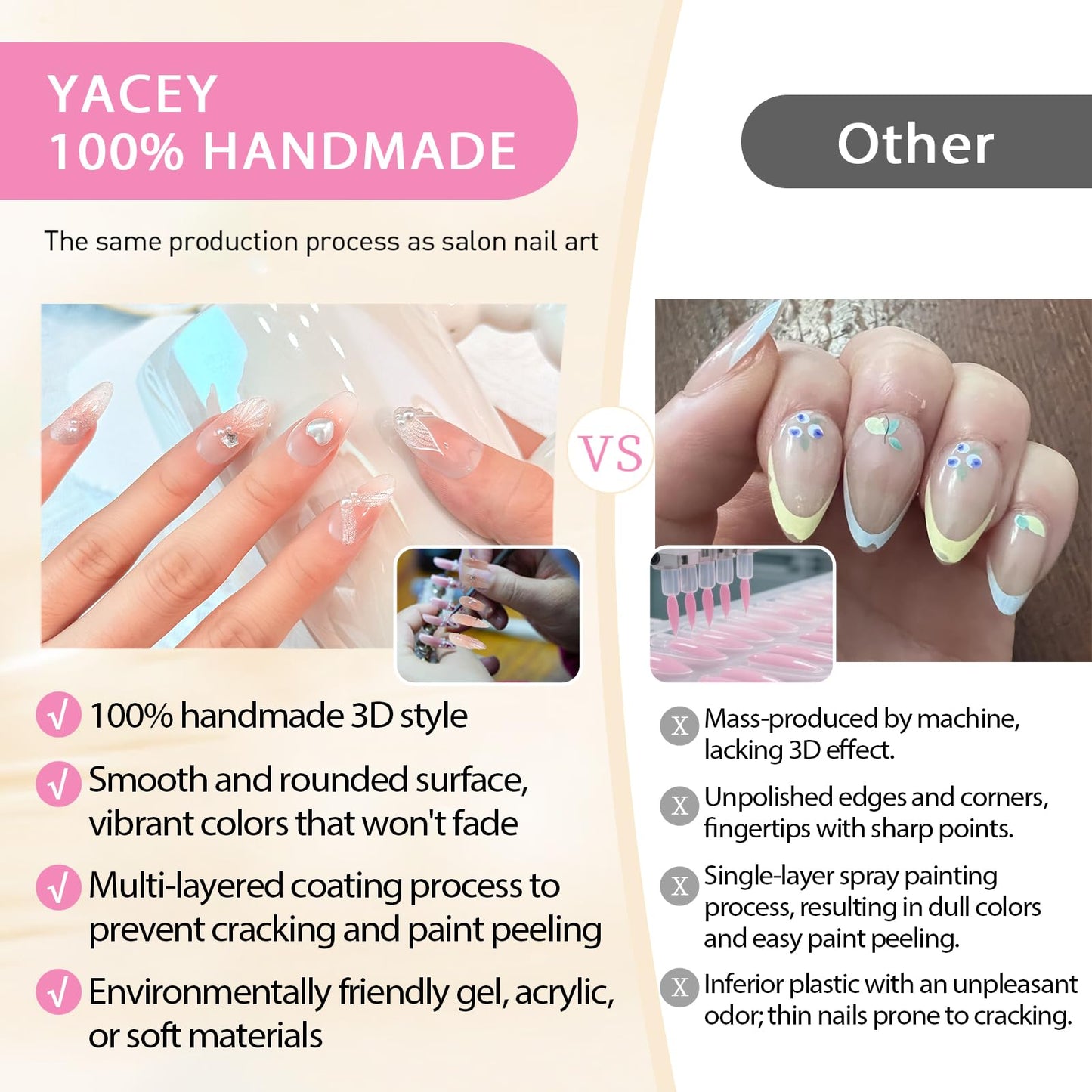 Yacey Halloween Handmade Press on Nails Long Stiletto, Reusable Muti-Gel False Nails Press Ons, Horror Blood Design Thick Acrylic Fake Nails, 3D Flower Glossy Glue on Nails for Women Girls (10 Pcs, S)