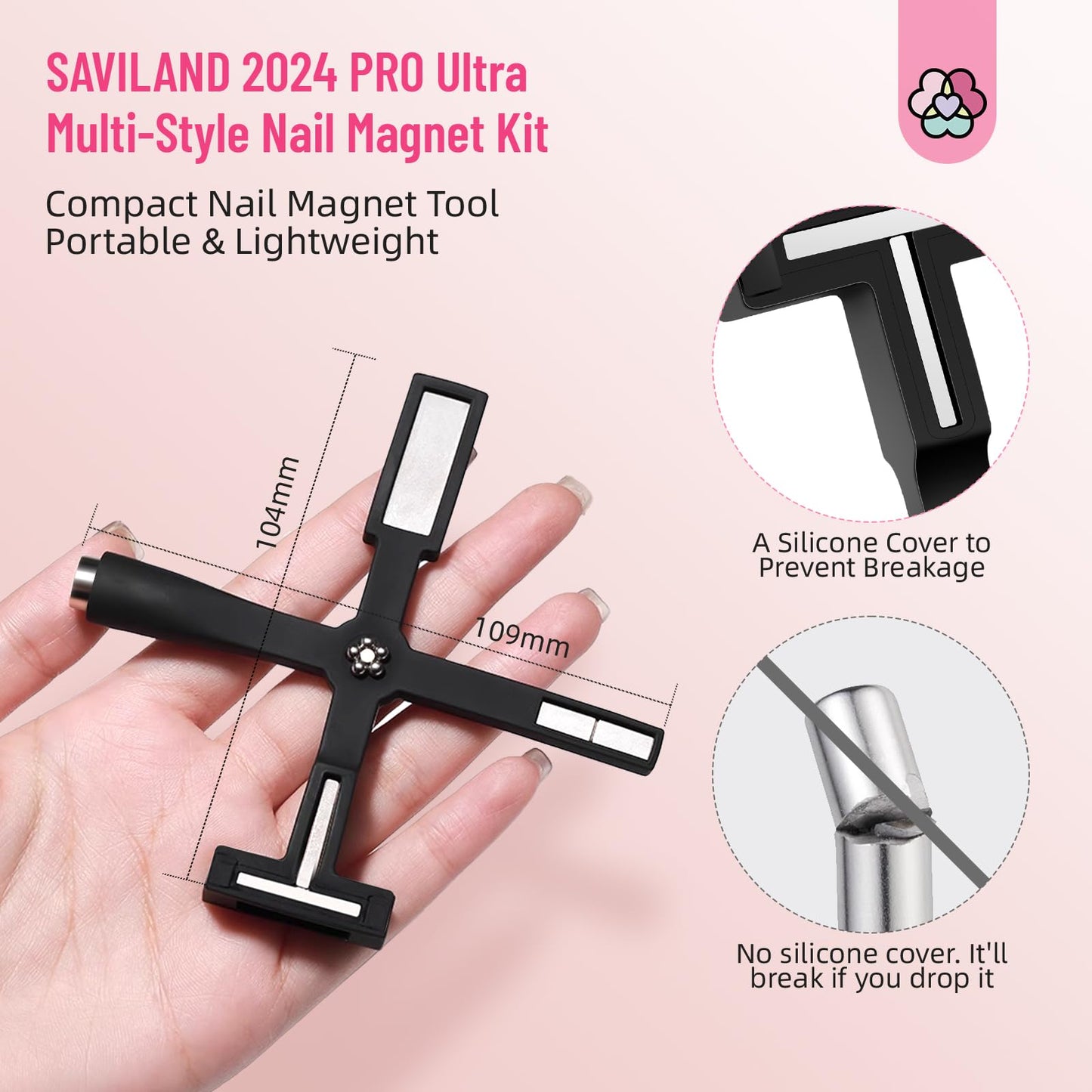Saviland Cat Eye Polish Magnet Set 2024 5 in 1 Multi-Function Cat Eye Nail Magnet for Nails Easy Use Magnet Tool for Gel Nail Polish 3D Magnetic Stick Cat Eye Gel Polish Nail Salon Art Kit Gift Set