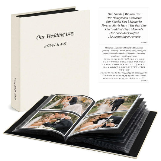 Vienrose Wedding Photo Album 4x6 Slip In Pocket Photo Album with 200 Pockets, Cloth Cover Photo Book, Acid-Free Pages, DIY Custom Cover with Tweezers &Wedding Themed Crystal Stickers, Beige