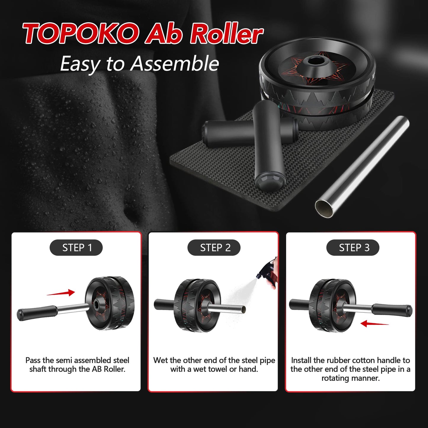 AB Roller Wheel - Ab Roller for Abdominal Workout and Core Strength Training, Portable Ab Wheel Roller Exercise for Men Women Fitness Lover, No Noise Ab Wheels with Thick Knee Pad for Home Gym &Travel