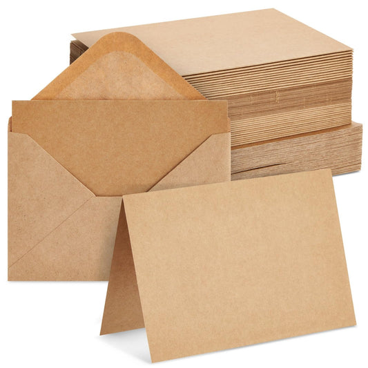 Sustainable Greetings Wedding Card Set - 48 Count, 4 x 6 In Brown Kraft Cardstock - Blank Greeting Notes & Envelopes for DIY Invitations & Birthday Wishes