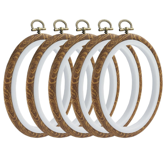 Marvexi 5Pcs Oval Embroidery Hoops 4.3"x5.3" Decorative Cross Stitch Hoops, Vintage Cute Faux Wood Embroidery Hoop for Christmas Ornaments and Art Craft Sewing