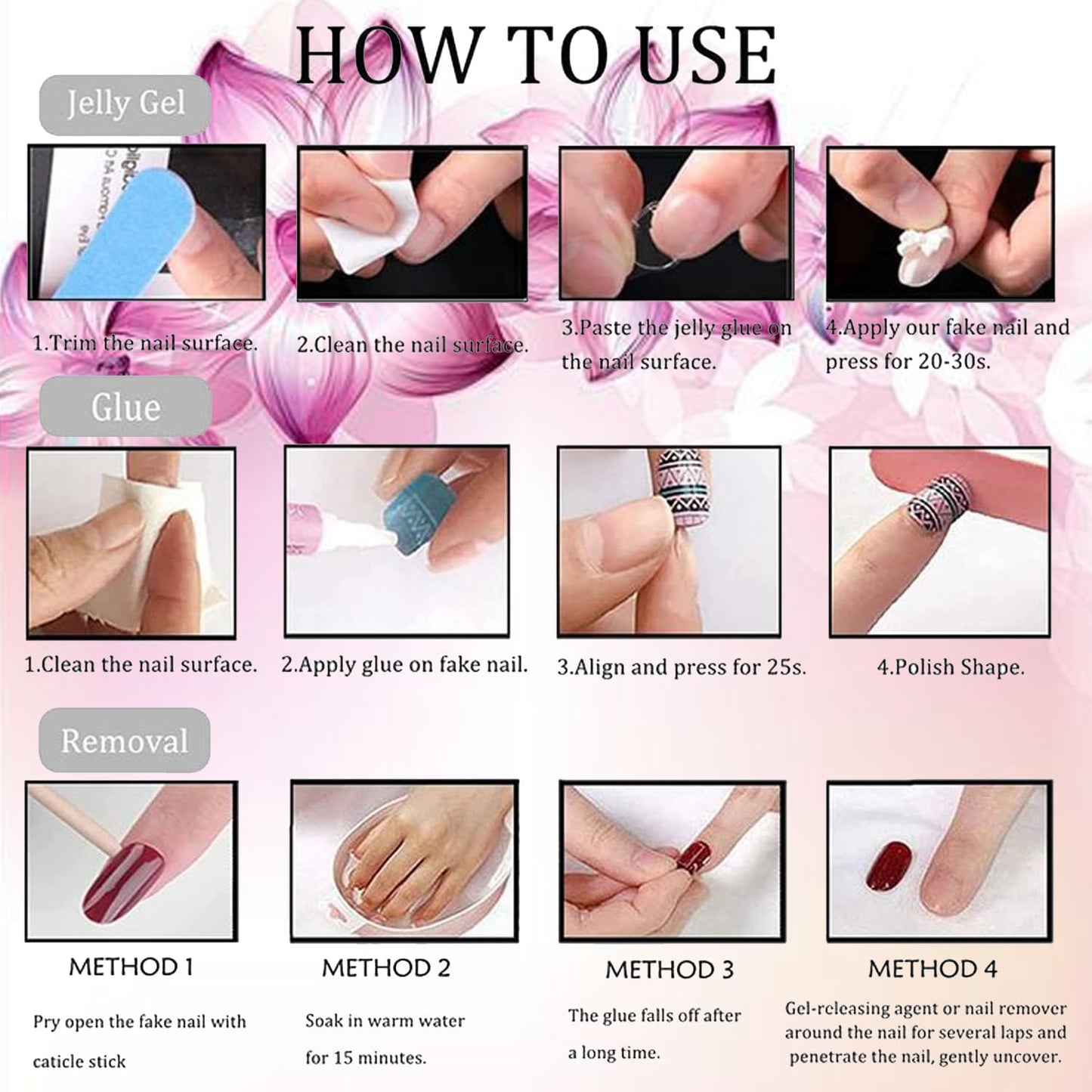 24pcs Dark Press on Nails Medium Fake Nails with 3D Irregular Pearl Design Full Cover Artificial Glue on Nails Dark Style French Nails Cute Stick on Nails Almond Shape Wearable Nail Tips for Women