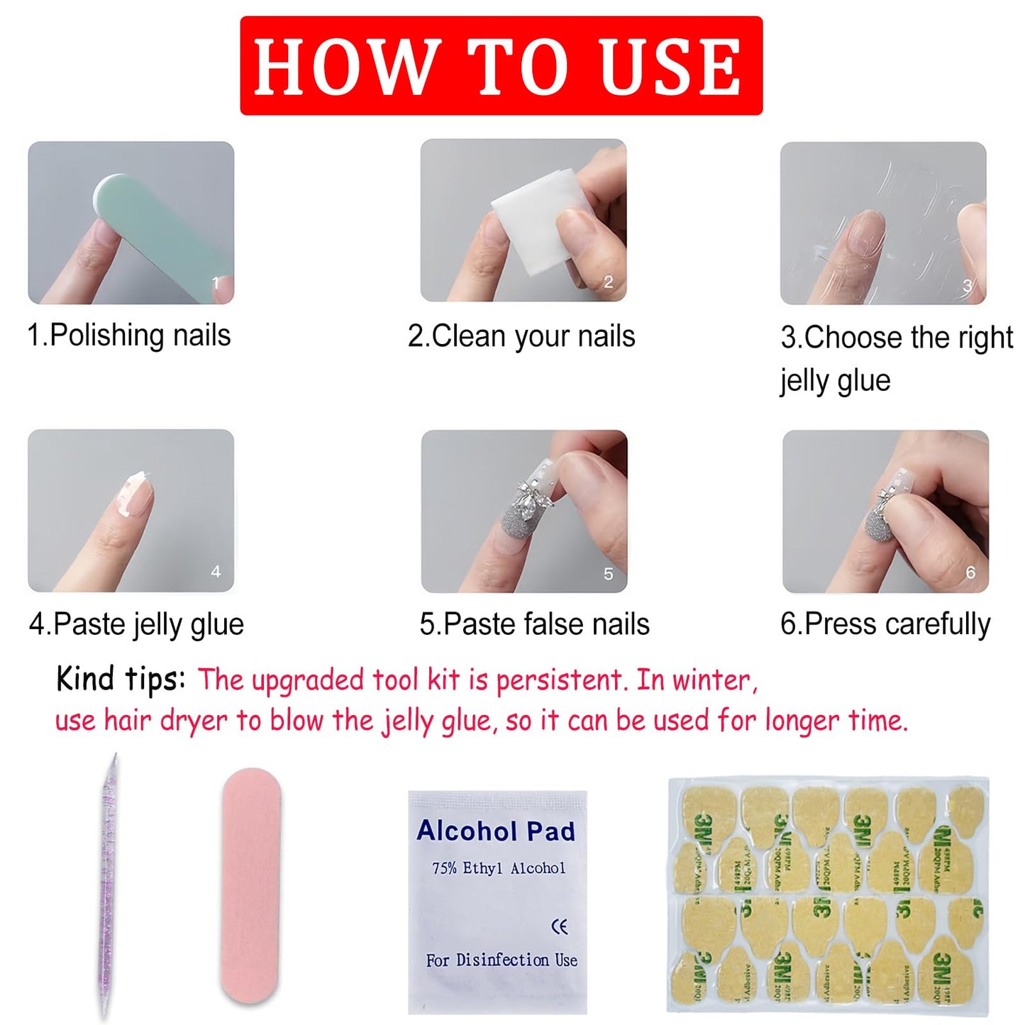 24Pcs Glitter American Flag Press on Toenails Short Square Fake Toenails 4th of July with Rhinestones Design False Toenails Independence Day Full Cover Memorial Day for Women Girls