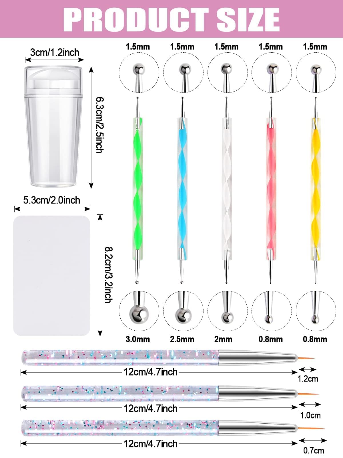 Kalolary Silicone Nail Stamper Set, French Tip Nail Stamp Jelly with Scraper, 3PCS Nail Detail Brush Set Nail Art Brush Pen, 5PCS Nail Dotting Pen, French Tip Nails Art Design Manicure Tools